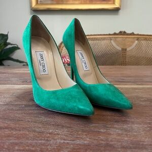 Jimmy Choo Green Suede High Heel Pointed Toe Pump